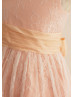 Pink Lace Satin Cap Sleeves Knee Length Flower Girl Dress 